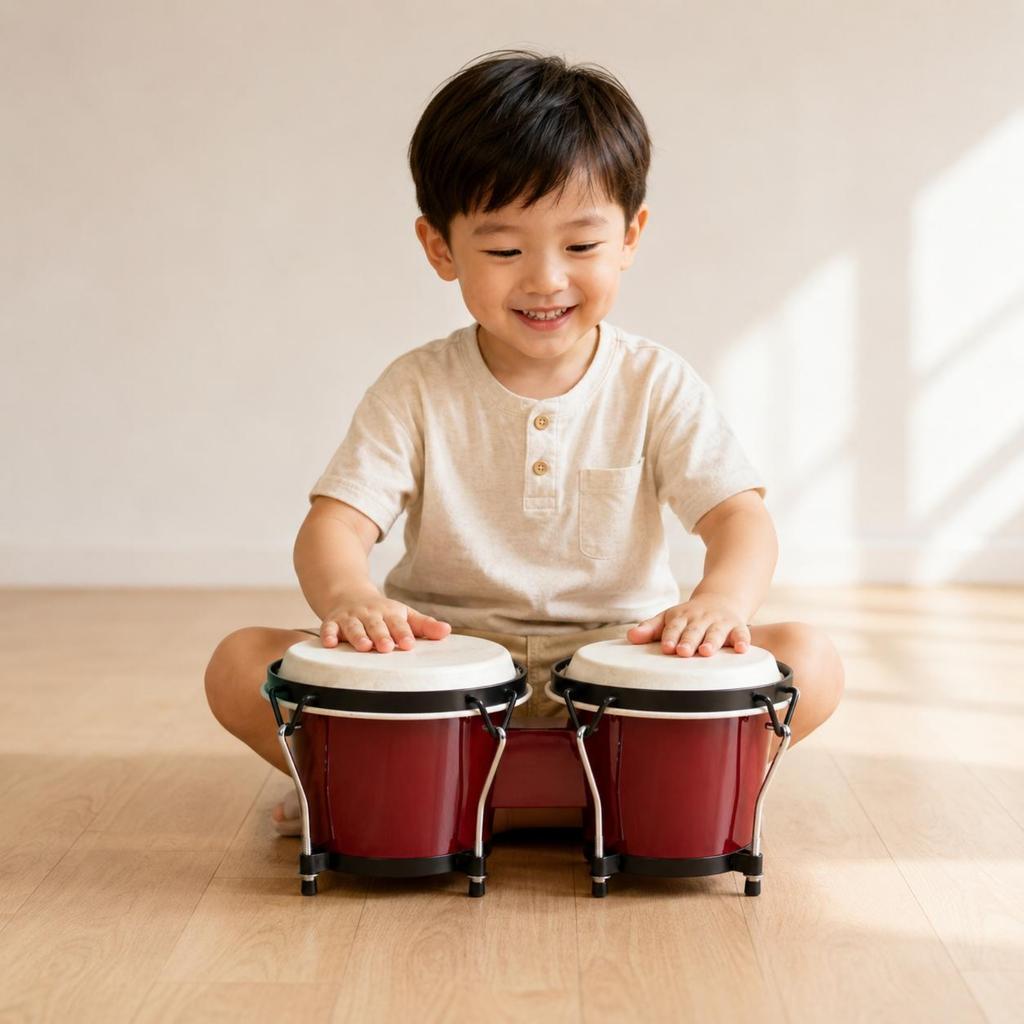 Connected Bongo Drums Glossy Red Paired Bongo Drums Pair Of Bongos Black Rims Percussion Instrument Natural Creature Skin Heads