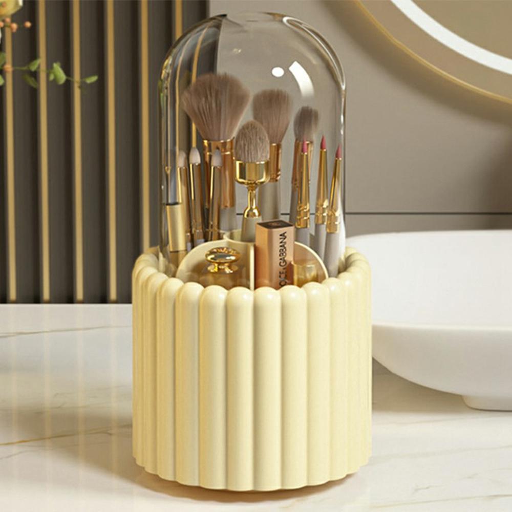 7-przegródkowy obrotowy organizer na pędzle do makijażu, na toaletkę, pojemnik do przechowywania kosmetyków, z pokrywką