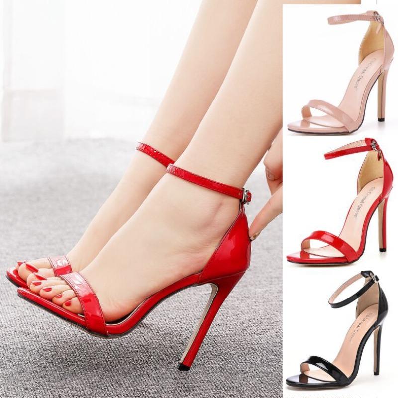 11CM Heel Size 35-46 Luxury Heeled Sandals Crystal Queen Sexy Black Women Dress Sandals Fashion Spike High Heel Lady Party Shoes