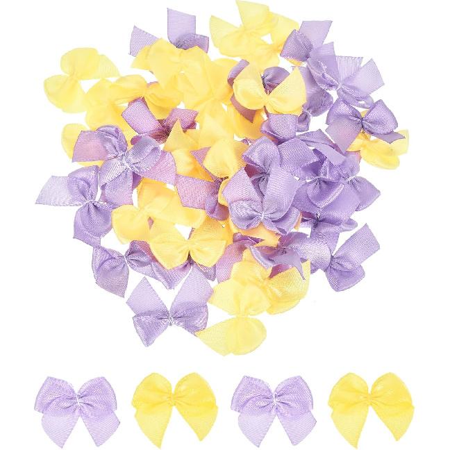 MECCANIXITY 50Pcs Mini Ribbon Bow 1" Mini Fabric Satin Ribbon Flower Bows for Craft DIY Sewing Wedding Birthday Party Pink & Blue