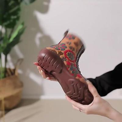 Women's Boots Ethnic Style Genuine Leather Printed Mid-calf Boots Warm Comfortable Shoes