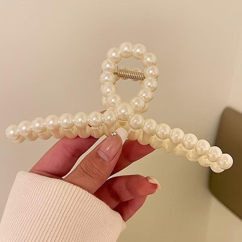 Elegantní spona do vlasů s perlou - 11cm široká spona s umělými perlami, šik minimalistický styl pro ženy, vlasový doplněk | Elegantní spona do vlasů s imitací perel