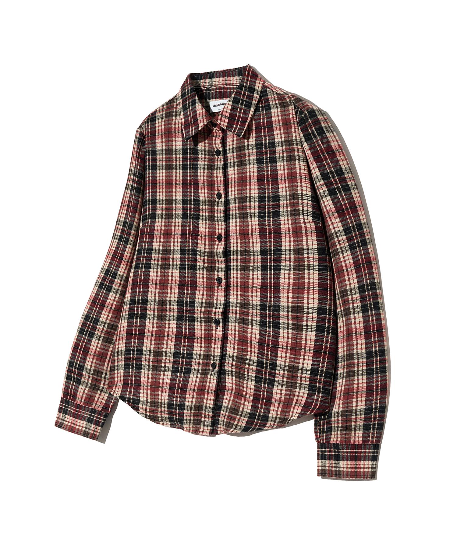 Viva Brown 85-Viva082 Autumn Slim Fit Long Sleeve Check Shirt Red Red/Free