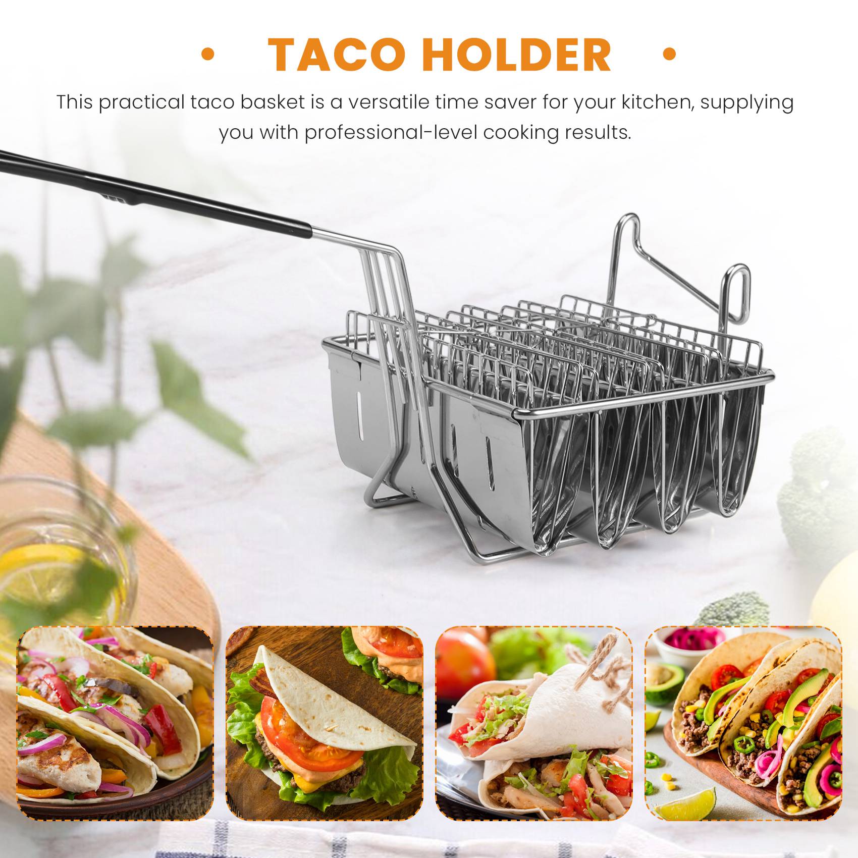 

M-Modern-Taco Fryer Basket, Taco Shell Fryer, Holds 4 Shells Deep Fryer Taco Holders Basket With Grip Handle Taco Holder Stand серебряный