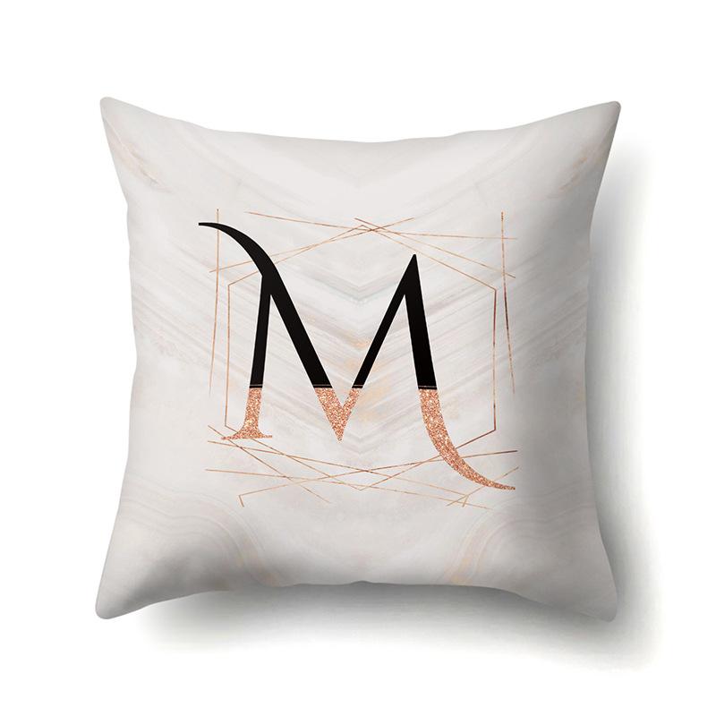 Polyester Pillow Case Black Gold Watercolor Home Furnishing 26 English Letters Printed Waist Cushion Sofa Pillow Case