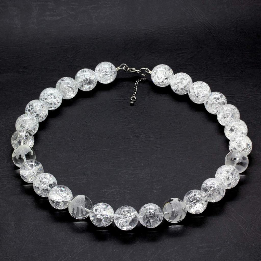 Crack Crystal 18mm Uncarved Four Divine Beasts Crystal Natural Stone Prayer Bead Necklace 578 [Sekki] Men's