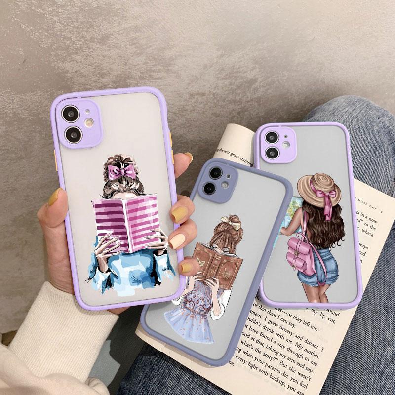 Read Book And Coffee Girl Phone Case Cute Cover for Iphone 7 8 14 Plus SE2 15 13 14 12 11 Pro Max Mini X XS XR Shockproof Cover