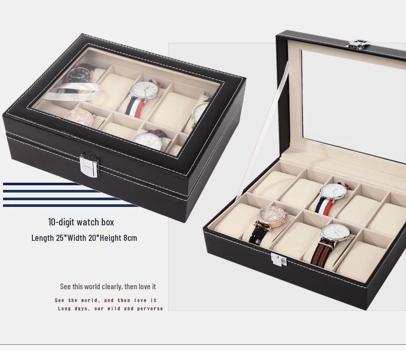 Leren Displaykast voor Horloges en Sieraden met Meerdere Sleuven en Dakraam