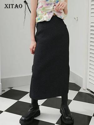 Black Skirt Women Split Elegant Hollow Out Goddess Fan Casual Style Loose Skirt ZY2741