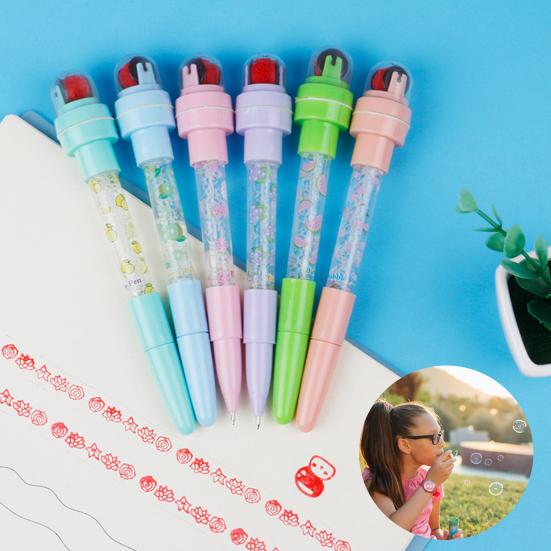 Gel Pen 4 In 1 Multi-functional Bubble Maker Roller Stamper Stationery Cartoon Fruit Pattern Plastic Writing Pen School Supplies