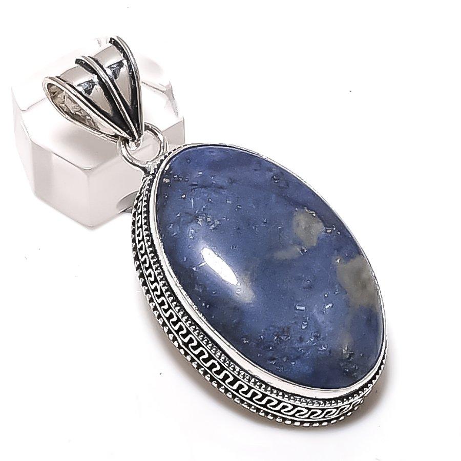 Natural Lapis Lazuli Gemstone 925 Sterling Silver Jewelry Pendant 2.17" Y6d72