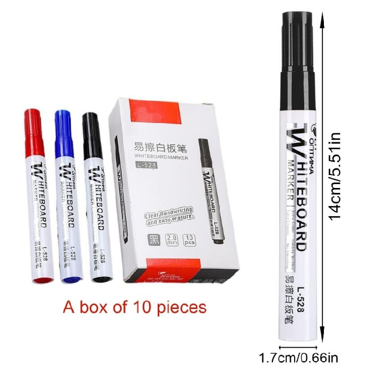 10Pcs Erasable Whiteboard Marker 2.0mm Line Width Marker Water Based Inks Quick Drying for Office Black Redness Or Blue