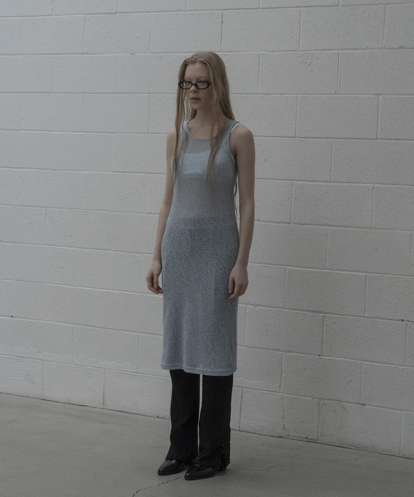 Mosyupamosyu Knit Slim Layered Dress [Sky Blue]