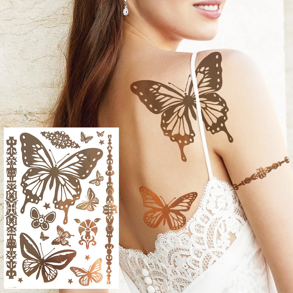 Golden Turtle Anchor Temporary Tattoo For Women Adult Realistic Compass Flower Fake Tattoo Sticker Washable Body Art Tatoo Decal
