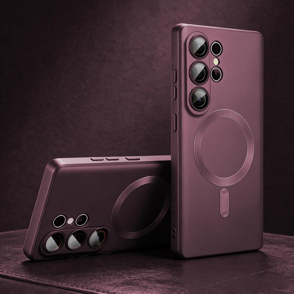 

Luxury Magnetic Phone Case For Samsung Galaxy S26 Ultra S24 S23 S 26 S25 Ultra Plus Cases With Lens Protection Matte Back Cover Galaxy S26 Ultra вино красного