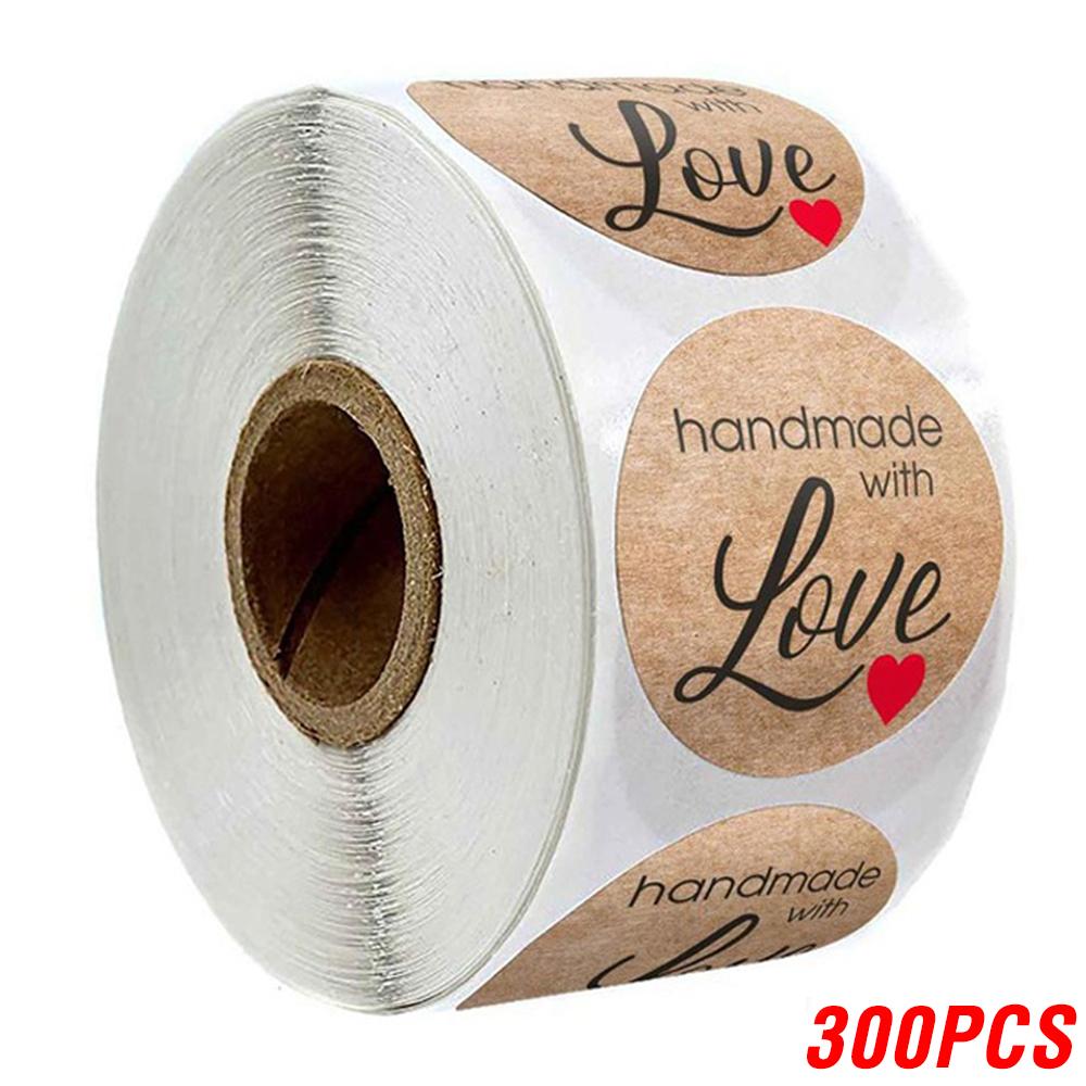 100-500pcs 1inch Vintage Kraft Paper Handmade With Love Stickers for Package Thank You Stationery Adhesive Labels Baking Seals