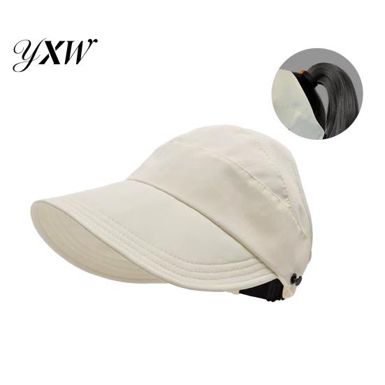 UV-Schutz Sonnenhut Hüte für Damen Breiter Rand Visier Packbar Sommer Strand Verstellbare Pferdeschwanzkappe Angeln Wandern Faltbar