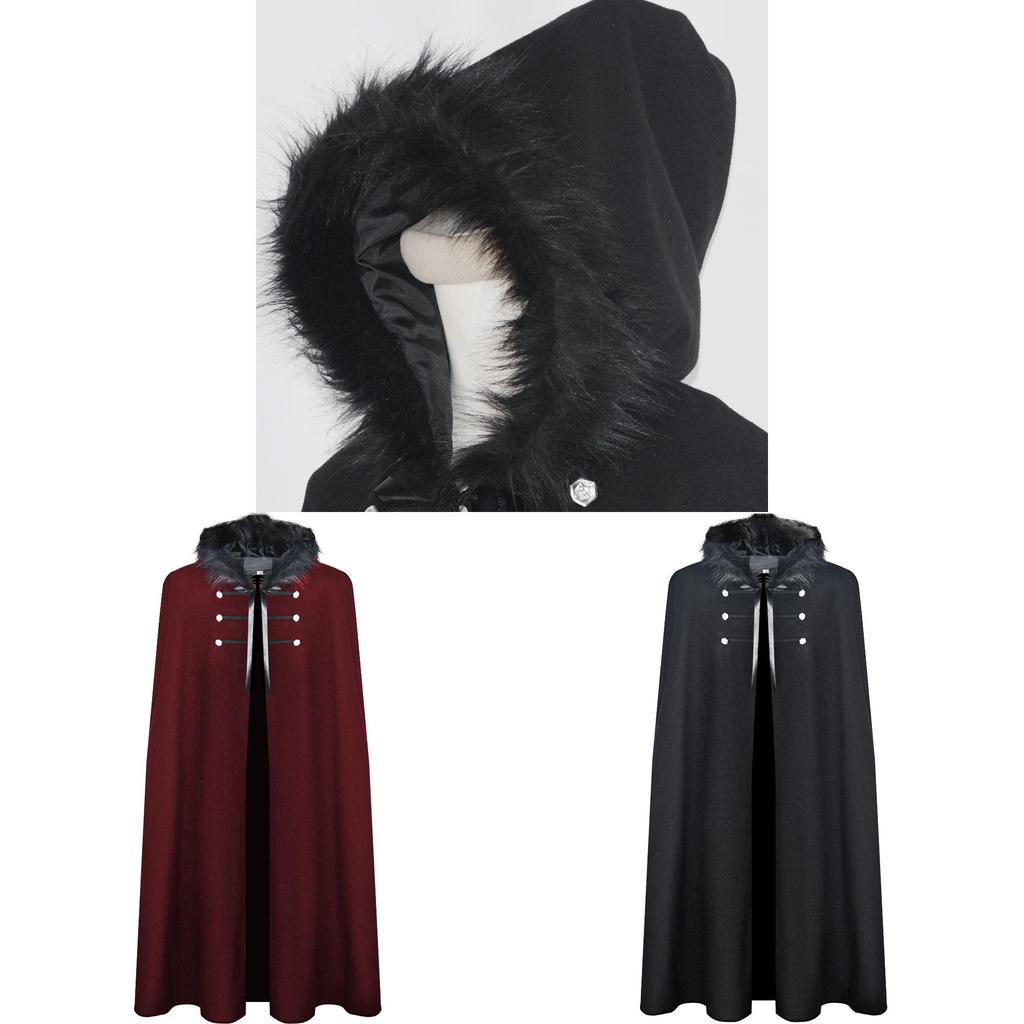 Medieval King Warrior Cloak With Wool Collar For Halloween Costume Party