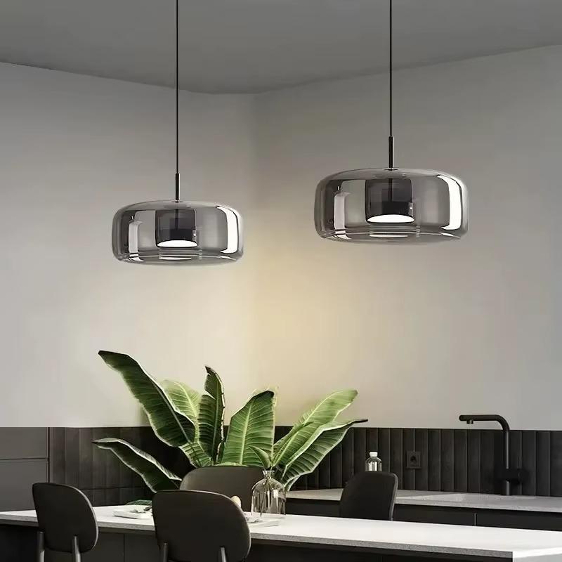 Modern LED Glass Pendant Light Luxury Amber Grey Dia 26/38CM Hanging Lamp For Bedroom Restaurant Living Room Home Decor Fixtures