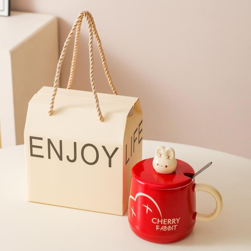 

Cartoon cute rabbit ceramic mug household milk cup breakfast cup with lid gift water cup couple coffee cup 301-400ml