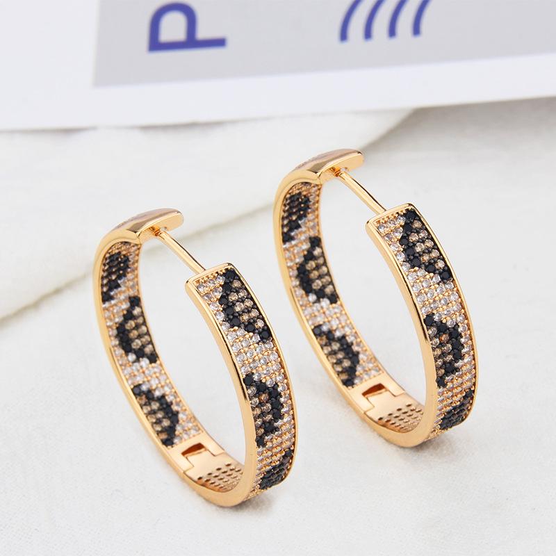 Gold-Plated Leopard Print Zircon Hoop Earrings: Fashionable European & American Style Multi-Design Studs
