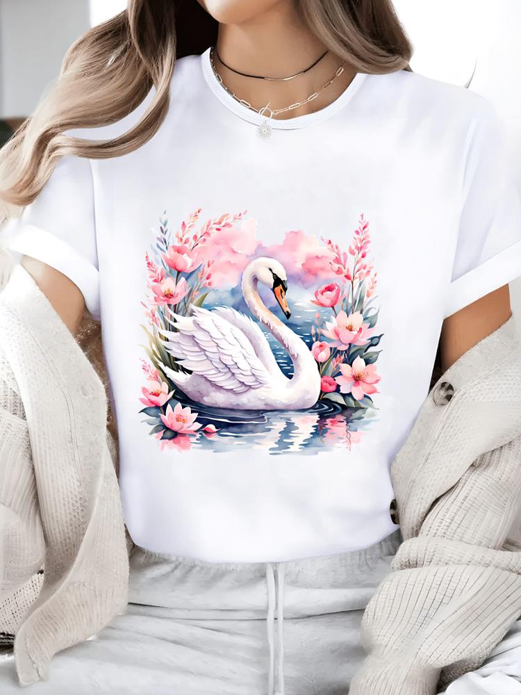 (Asian Size) Casual Women's Top T T-shirts Fashion O-neck Female Clothing sweet style cute Print Short Sleeve Graphic Tee