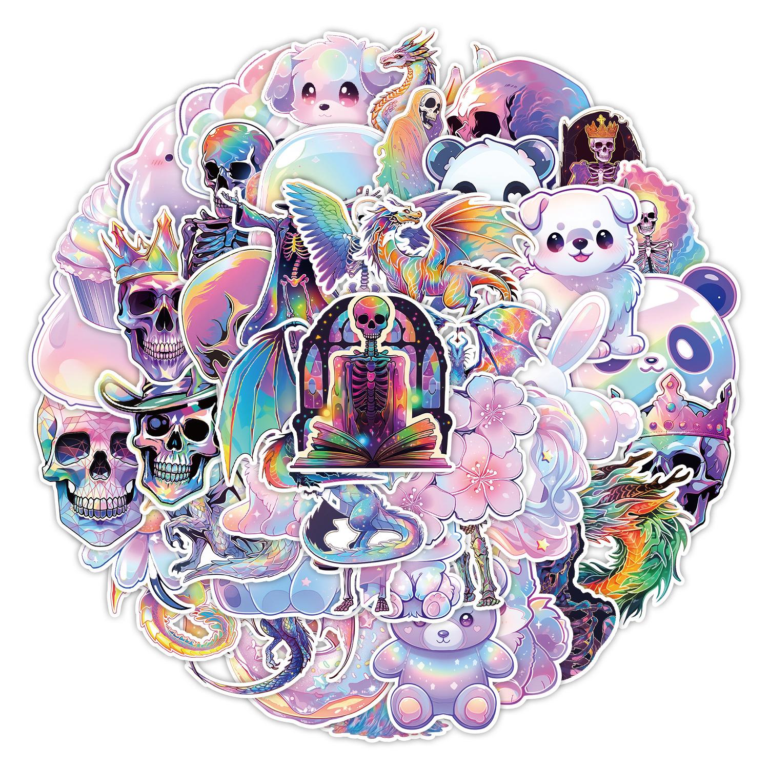 

50 Милых Мультяшных Голографических Наклеек Наклейки для Украшения Мобильного Телефона, Стакана для Воды, Компьютера Водонепроницаемые Креативные Детские Канцелярские Наклейки