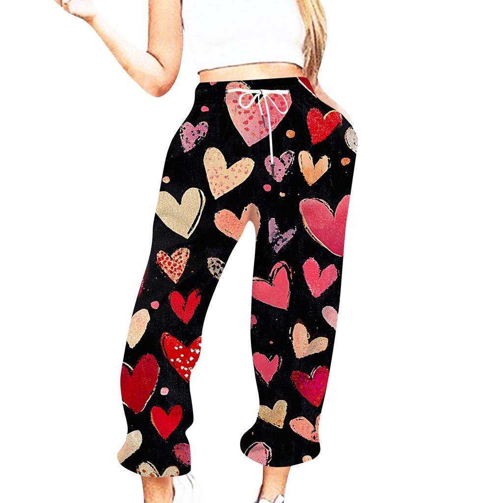 Women's Casual Fashion Valentine's Day Printed Casual Pants Sweatpants Trousers Drawstring Elastic Waist Drawstring Drawstring Drawstring Trousers