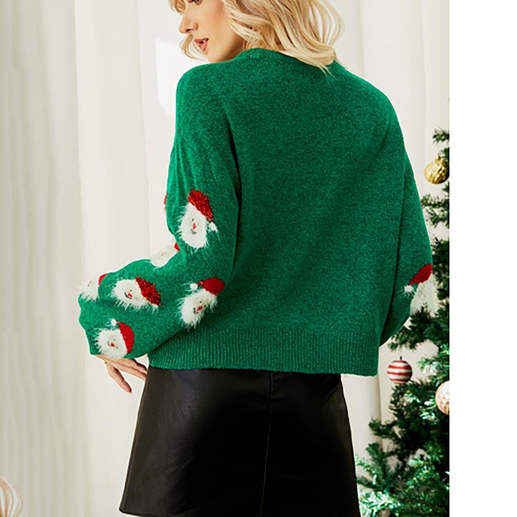 Damska moda codzienna, luźny, rozciągliwy sweter, sweter ze świątecznym nadrukiem