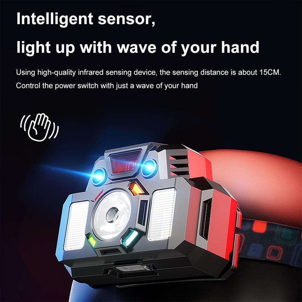 Led Strong Light Headlamp USB Rechageable Motion Sensor Headlight Portable Fishing Camping Outdoor Head Lamp Work Flashlight