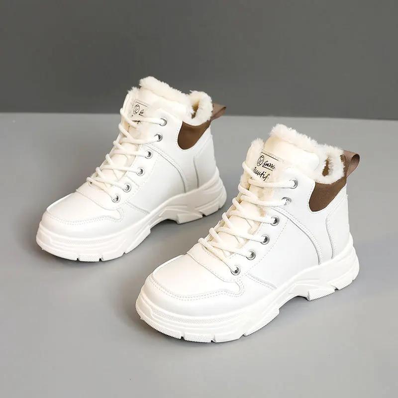 Fashion Women's Ankle Boots Warm Comfortable Women Boots Outdoors Non-Slip Cotton Shoes High Top Lace-up Women Platform Sneakers
