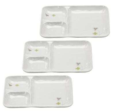 Mino Ware Rectangular Lunch Set of Clover Plates, 3, Design, 139544(3)