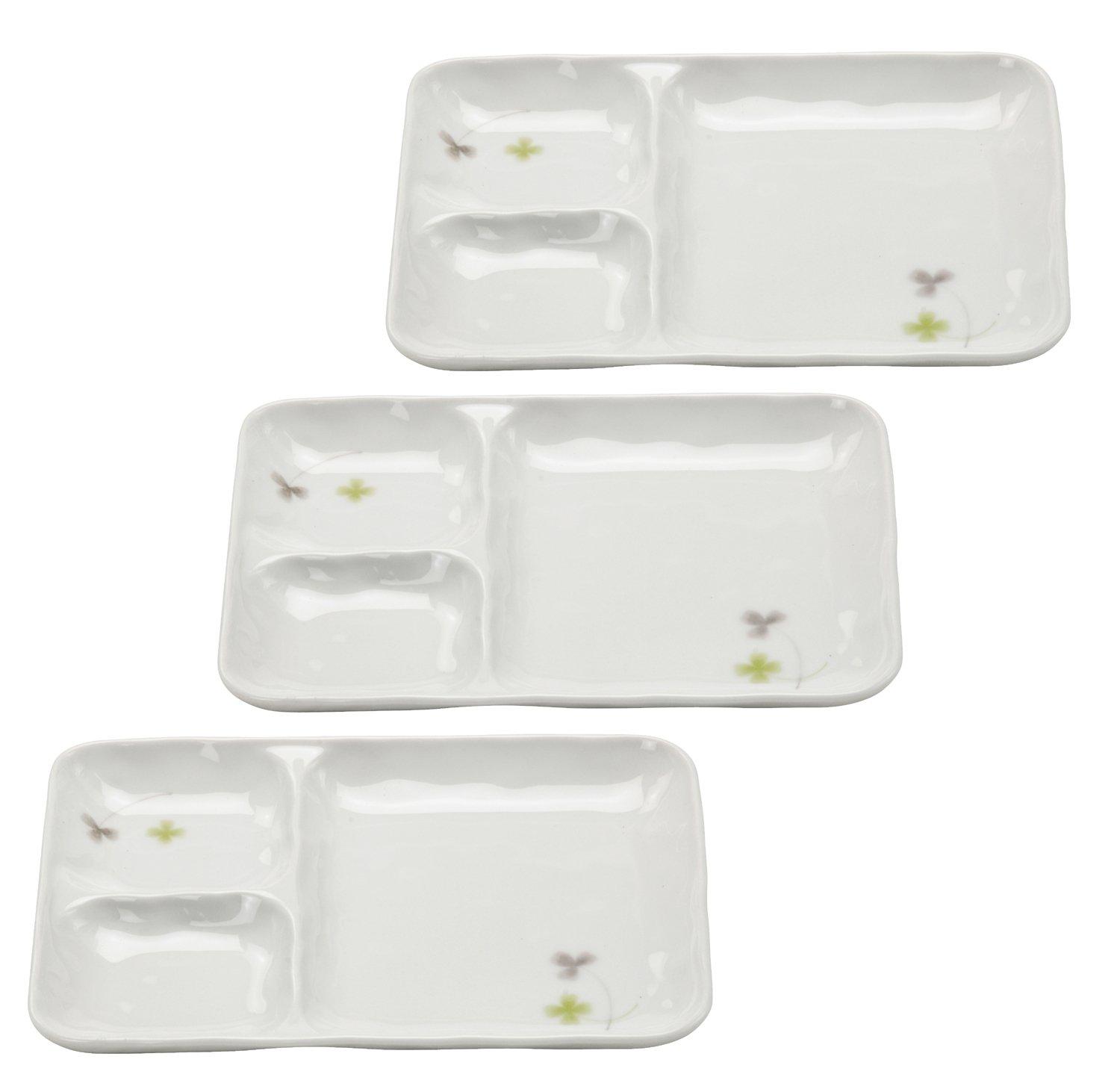 

Mino Ware Rectangular Lunch Set of Clover Plates, 3, Design, 139544(3)