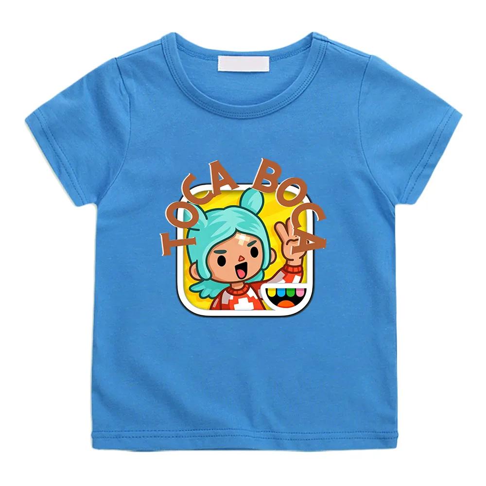 T-shirt per Bambini 100% Cotone Stampa Cartone Animato Toca Boca World Magliette 212Y Carini Ragazze e Ragazzi Manica Corta Bambini Girocollo Top Estivi