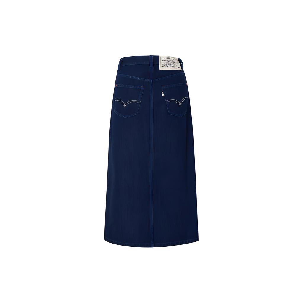 Levis Dunhuang Series Casual Solid Color Vintage Split Hem Denim Maxi Skirt Women skirts Dark-Blue A7794-0000