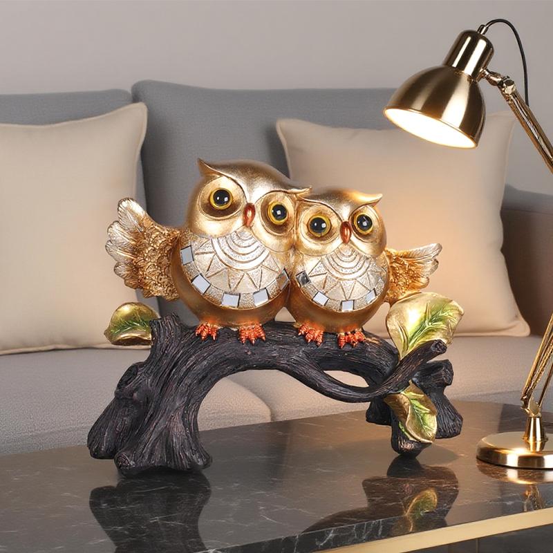 Owl on stump statue, resin animal craft ornament, home decoration for bedroom, living room, study, entryway, and tabletop