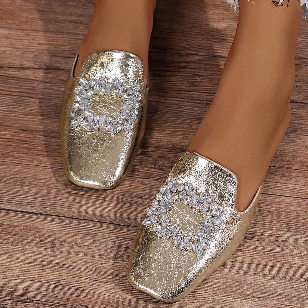 Fashion Crystal Mules Slippers Women Shoes Summer Slippers Slingback Dress Walking Flip Flops Designer Flat Mary Jane Square Toe Sandals