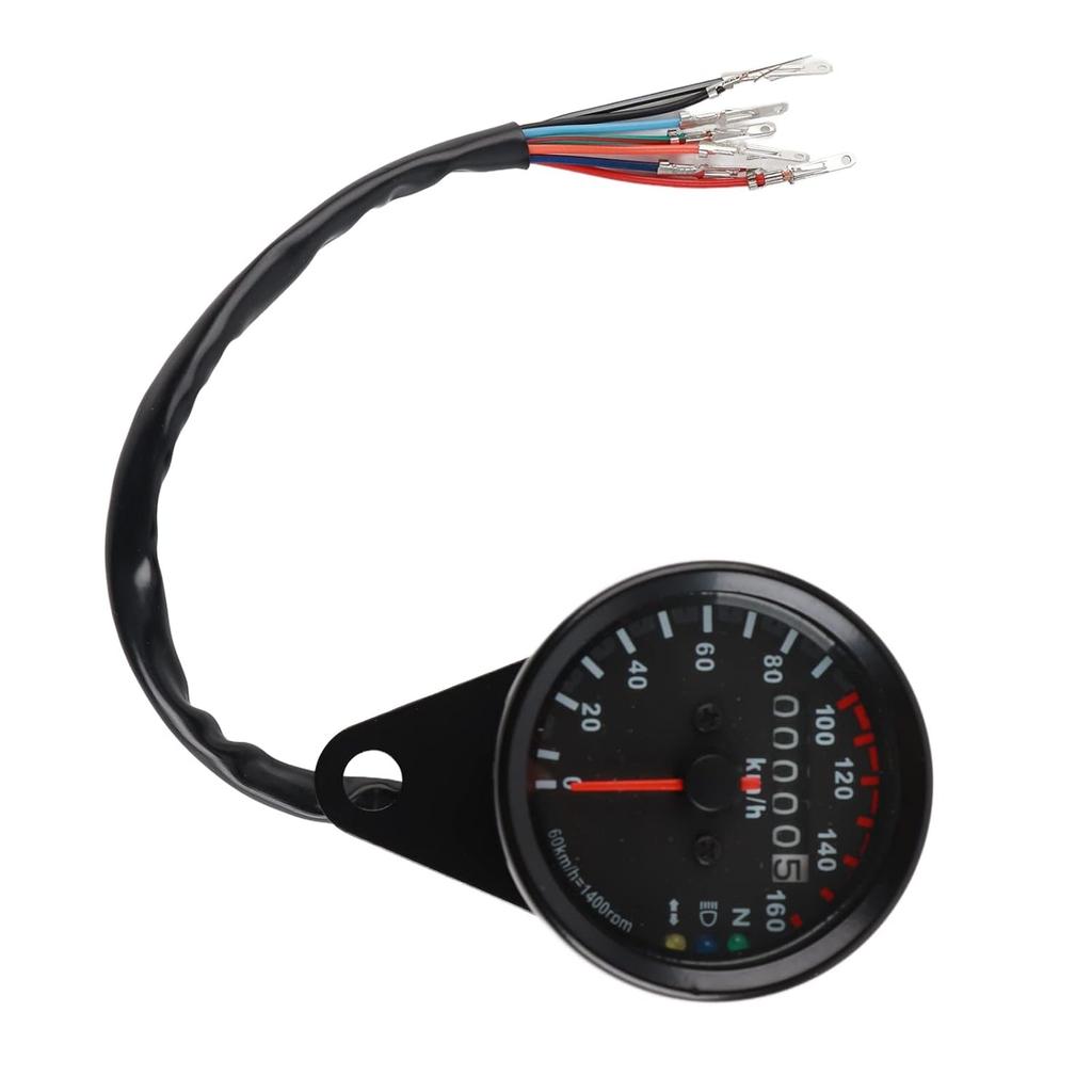 12V Universal LED Backlight Motorcycle Odometer Speedometer Gauge K/MH Single Indicator (Black)