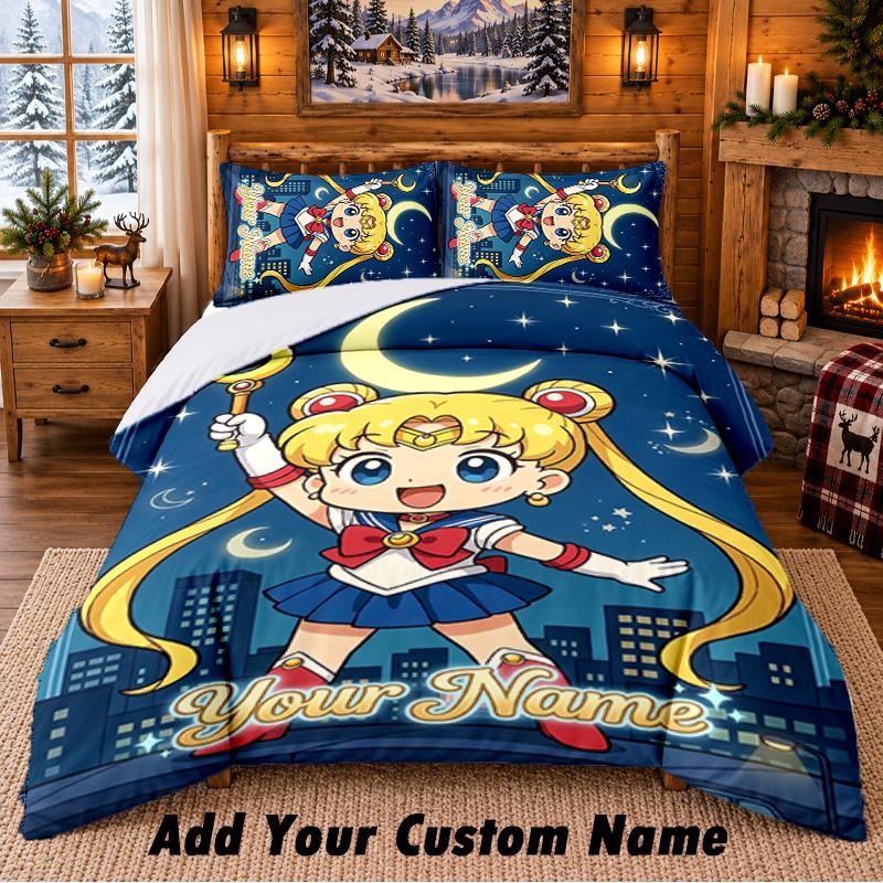 Sailor Moon Custom Name 3Pcs Bedding Set 1 Bed Sheet 2 Pillowcases Bedroom Home Decor