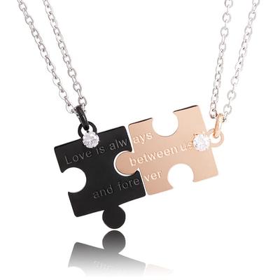 Gratulace Puzzle Pár Nerezová Dokonalý Dárek pro Růžové Náhrdelníky, Ocel, Páry, BR-J068 (Černé zlato)