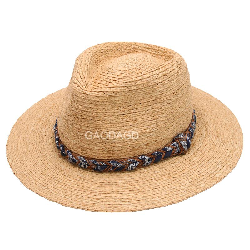 

Simple British Style Jazz Top Raffia Hat Summer Straw Woven Sun Protection Sun Hats Men Women Sunshade Fashion Beach Hat Panama 56-58CM