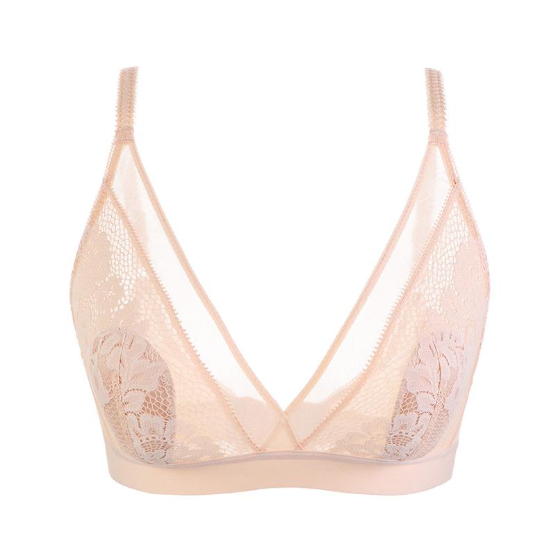 

Сексуальный кружевной бюстгальтер с глубоким V-образным вырезом, бюстгальтер с треугольными чашками для женщин, бесшовный бюстгальтер без косточек с глубоким вырезом, нижнее белье во французском стиле, женское интимное белье 40D бежевый