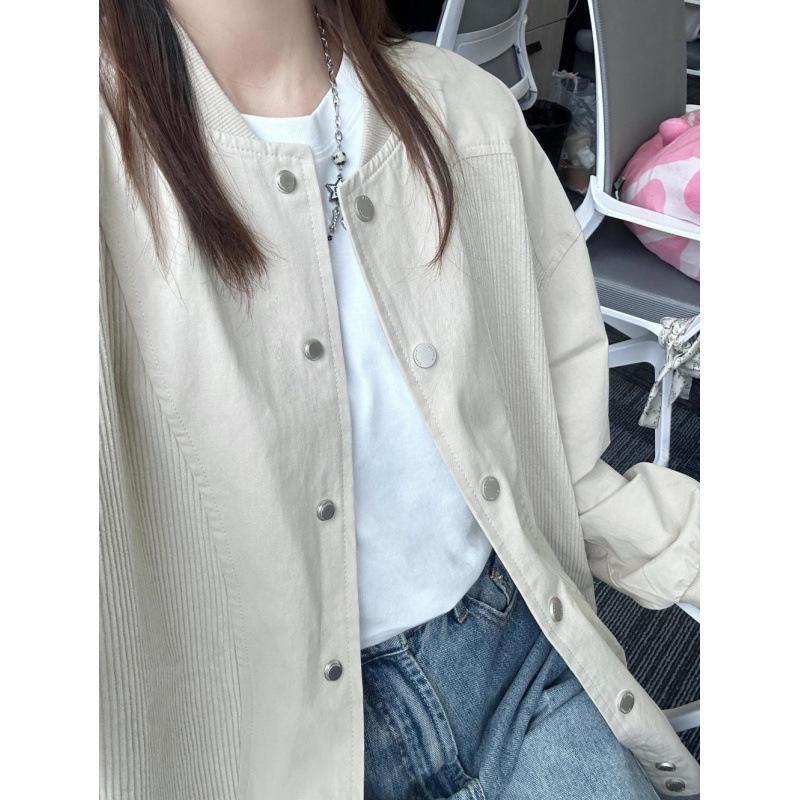 Dámská retro manšestrová patchworková baseballová bunda - Volný ležérní střih na raný podzim a jaro