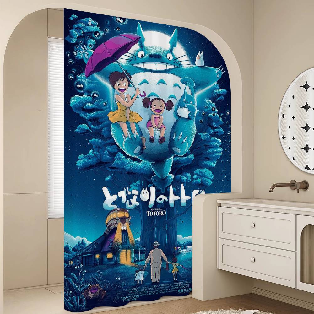 Kawaii T-Totoros Pattern Bathroom Shower Curtain Bathroom Partition Curtain Light Opaque Waterproof Material Bathroom
