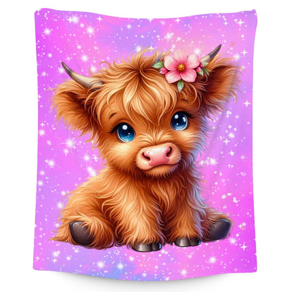 Cute Highland Cow Fleece Blanket Soft Cozy Farm Animal Flannel Throw Blanket for Farmhouse Bedroom Sofa Couch Outdoor Travel