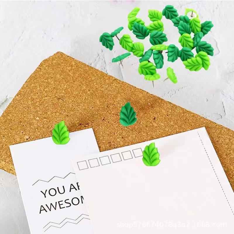 20PCS Cartoon Green Leaf Pushpins: Resin Cork Board Fixing & Office Decor