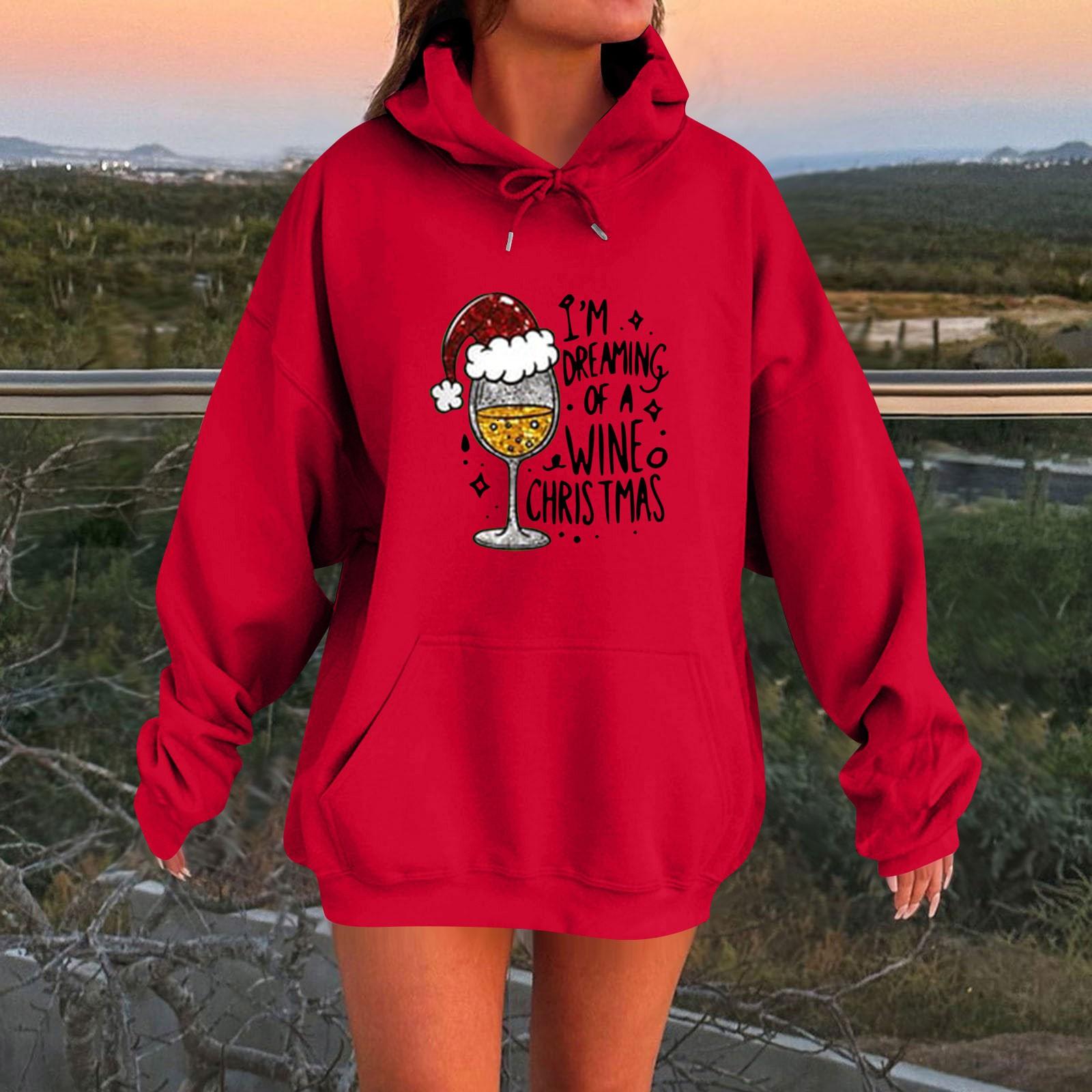 

Женская мода повседневная толстовка с капюшоном с длинным рукавом и круглым вырезом с карманами XXXL винный