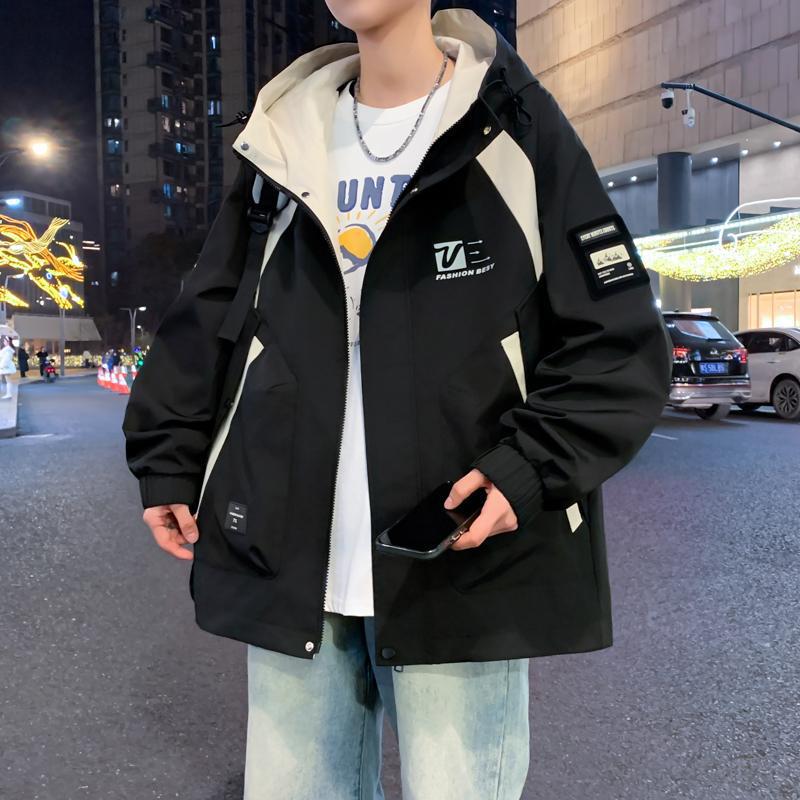 2025 Spring Men's Trendy Hong Kong Style Hooded Jacket - Fashionable, Versatile, Loose-Fit for Youth & Students