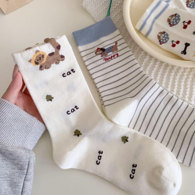 Dachshund Socks for Women, Spring, Autumn and Winter, Cat Mid-calf Socks, Cartoon Cute School Style, Versatile Bear Long Socks