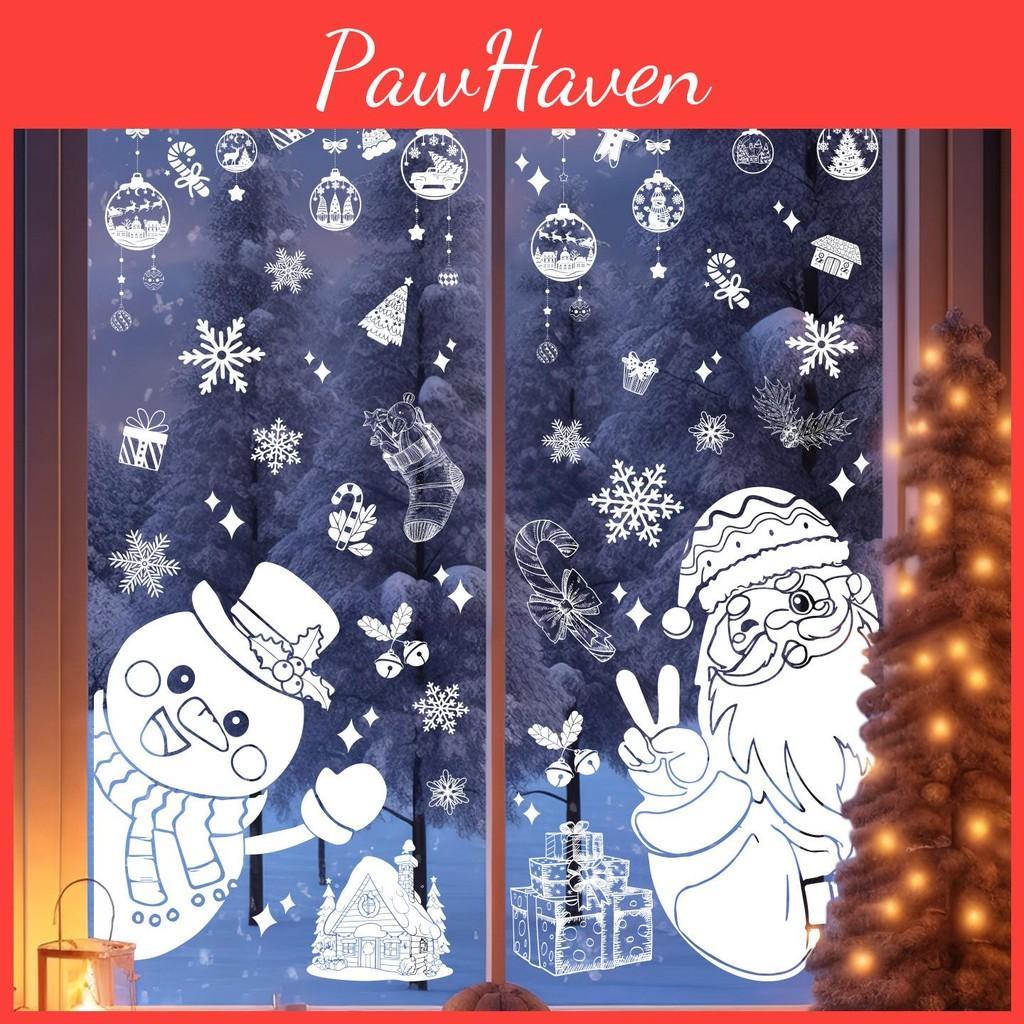 Christmas Snowflake And Santa Static Decal With Snowman For Window Decoration